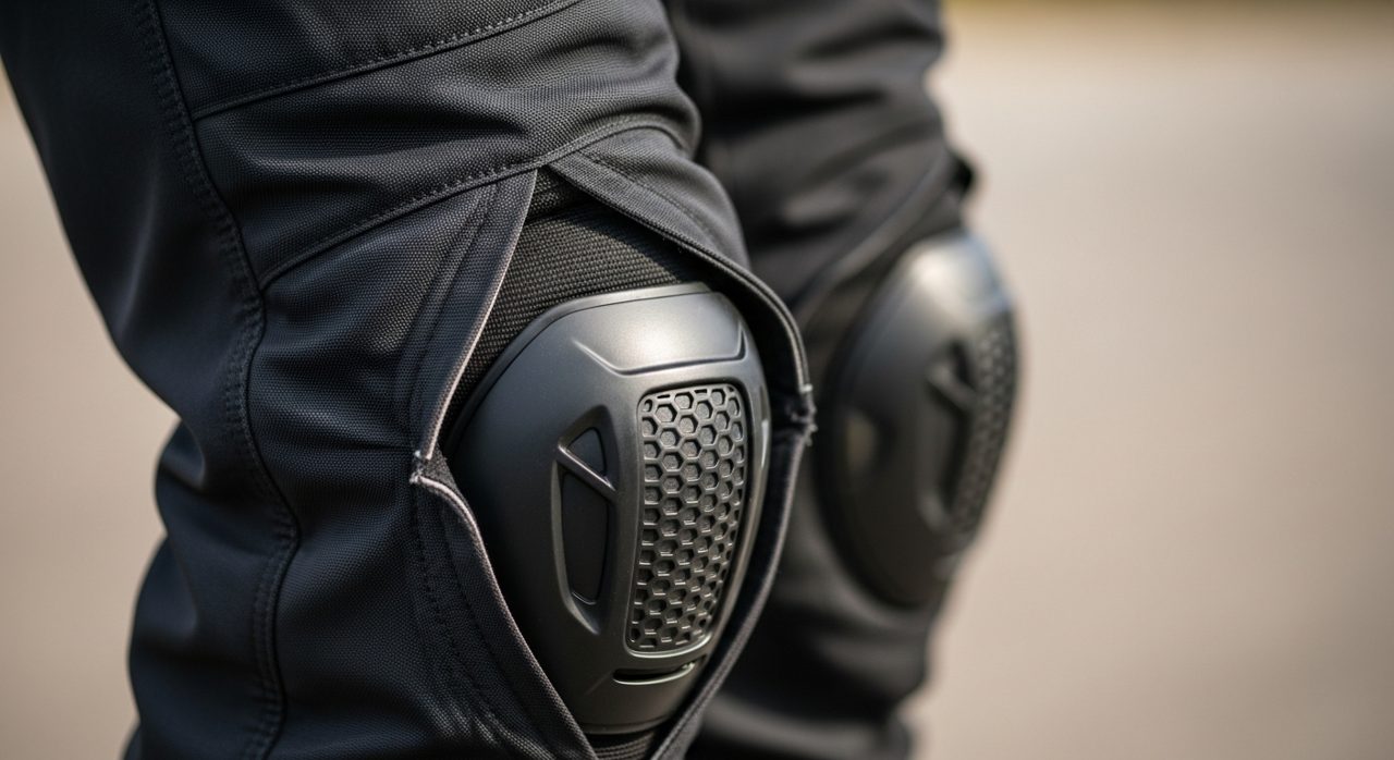 Detalle de la protección de rodilla en el interior de un pantalón de moto – OutletBiker
