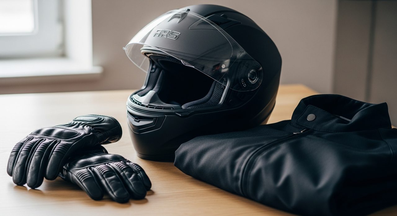 Casco, guantes y chaqueta ordenados para un motorista principiante – OutletBiker