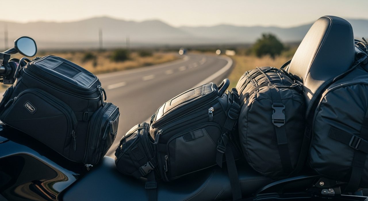 Alforjas y bolsa sobredepósito de moto preparadas para un viaje largo – OutletBiker