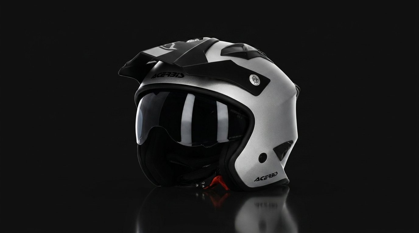 Casco de moto jet de estilo retro sobre fondo neutro de estudio – OutletBiker
