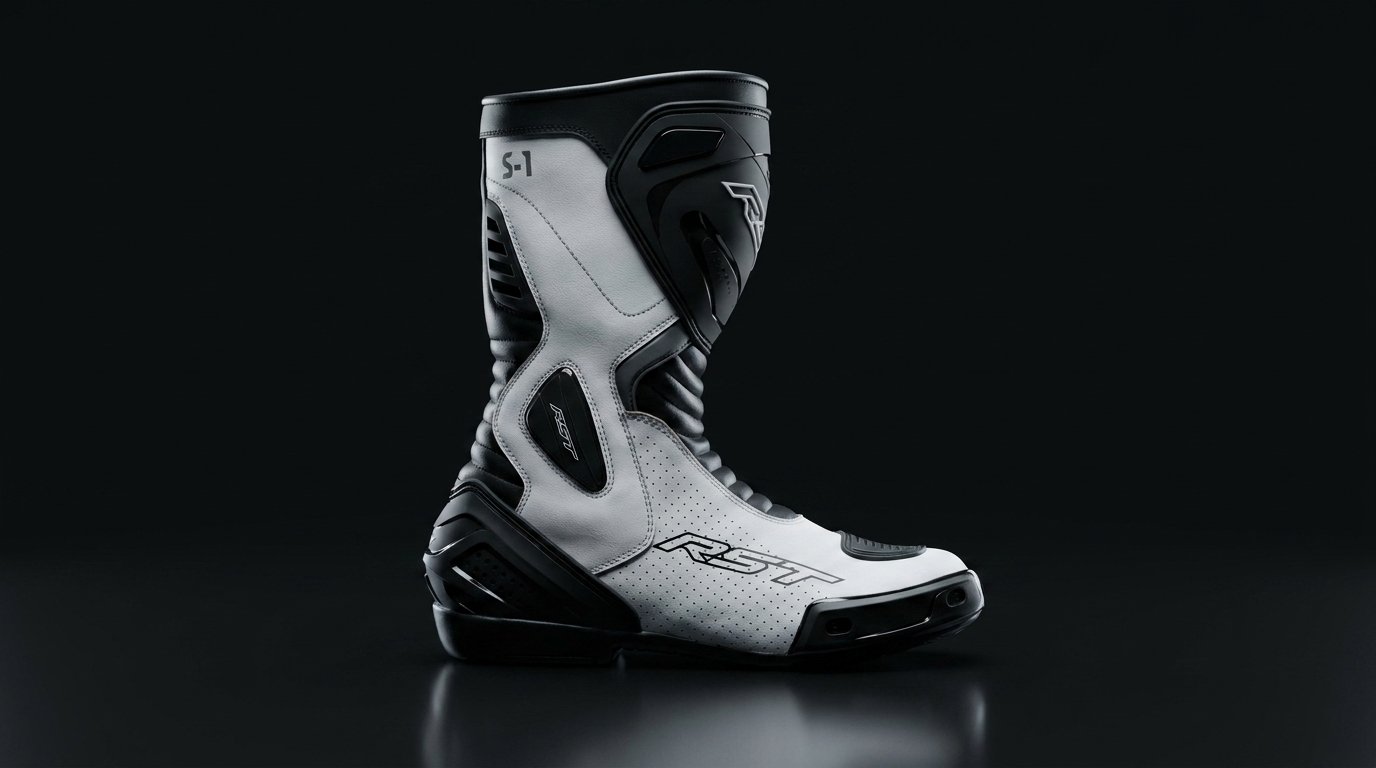 Varios pares de botas de moto touring, racing y urbanas alineados en una tienda – OutletBiker