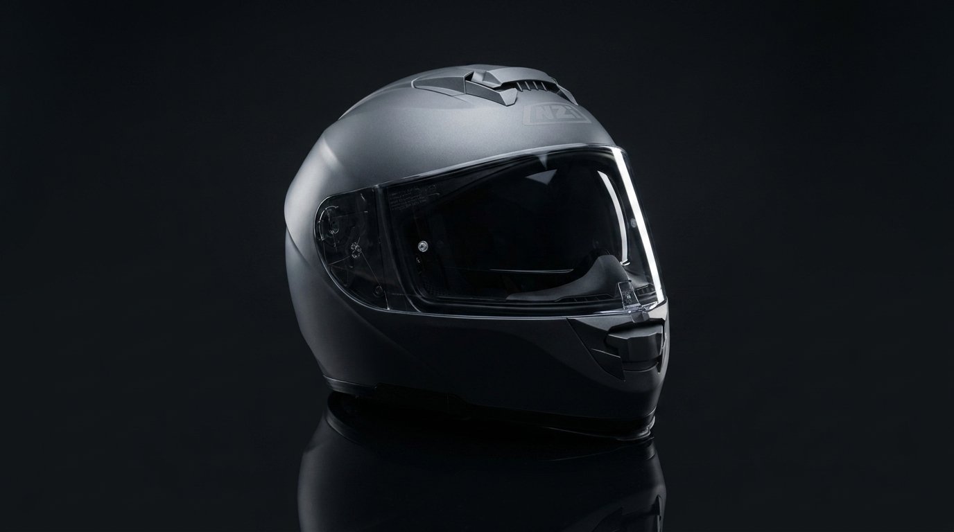 Casco de moto integral de la marca española NZI sobre una superficie neutra en un estudio – OutletBiker