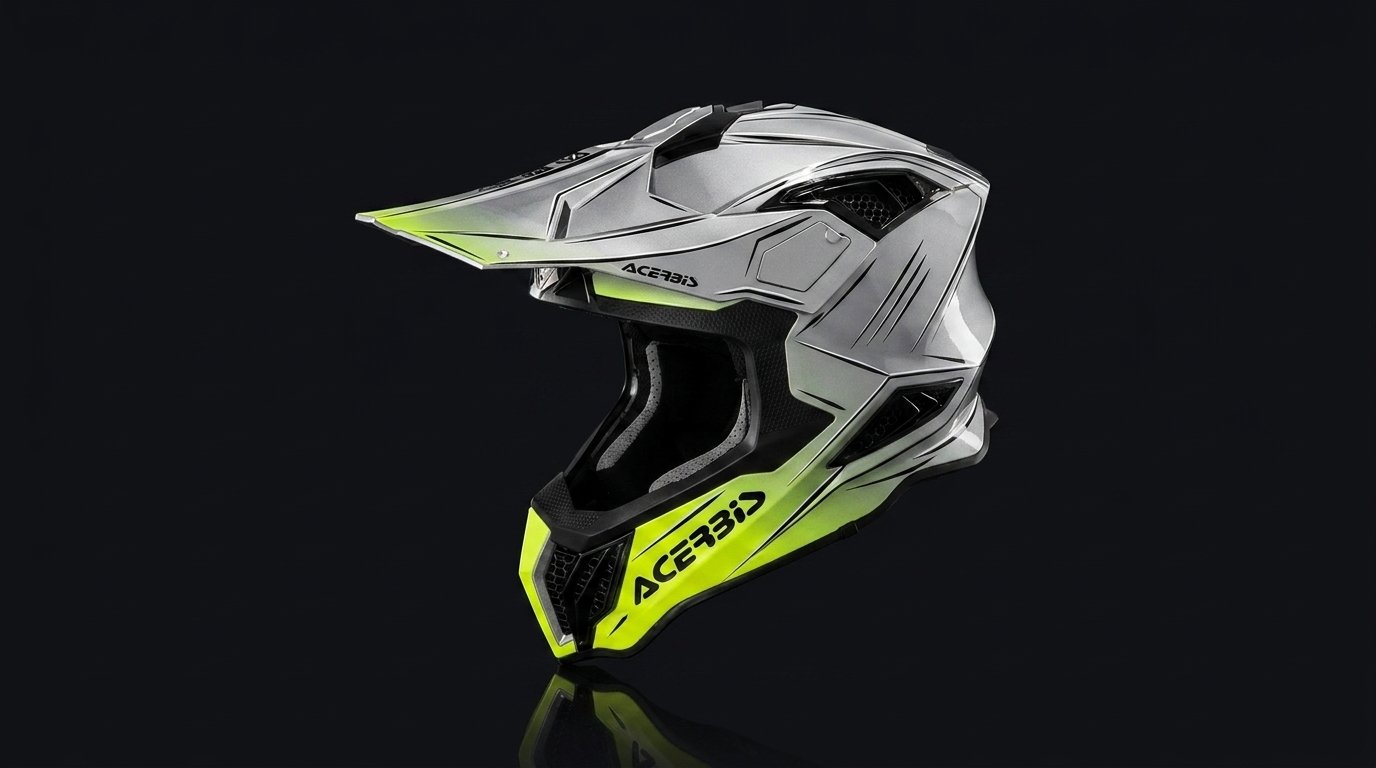 Zona de marcas de equipación de moto en una tienda con cascos y chaquetas – OutletBiker