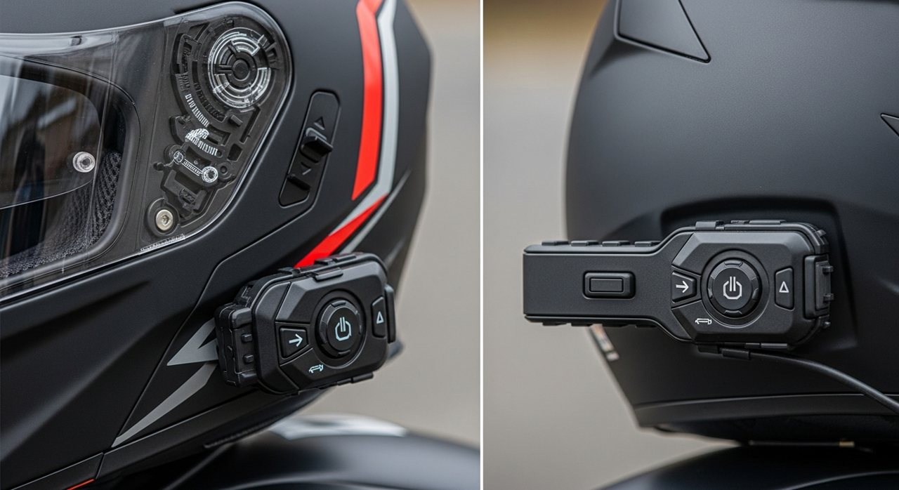 Instalación terminada de un intercomunicador en un casco modular – OutletBiker