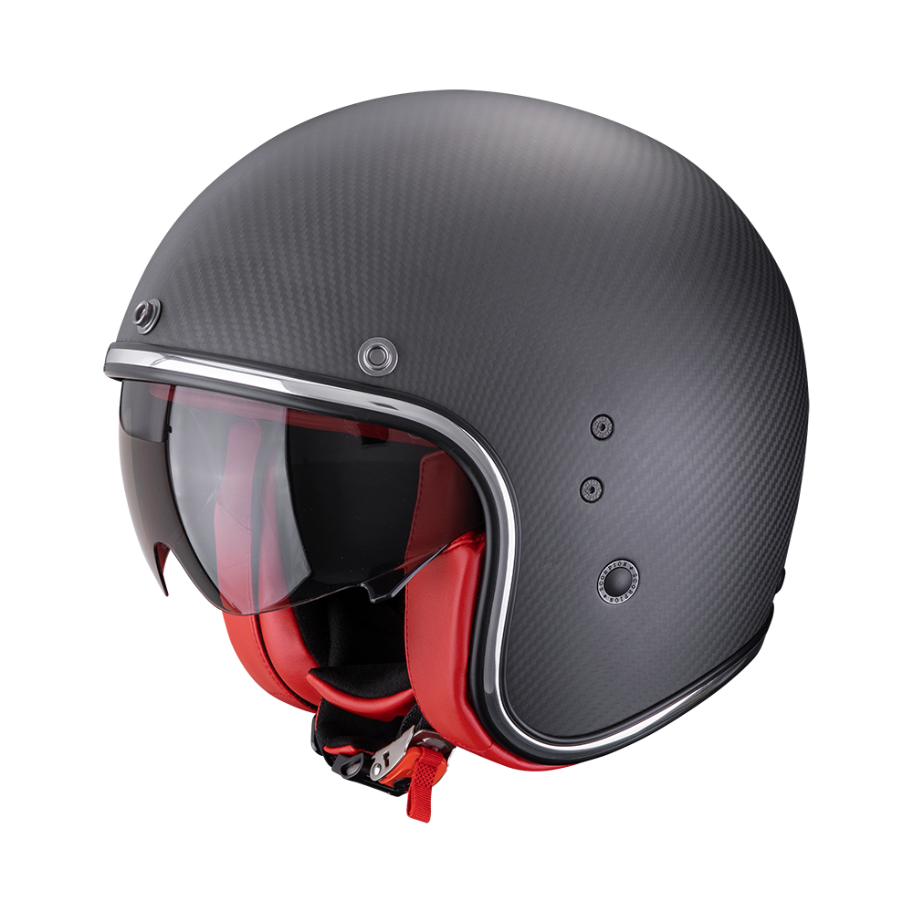 Casco Scorpion Belfast Evo Carbon Liso Mate Negro-Rojo