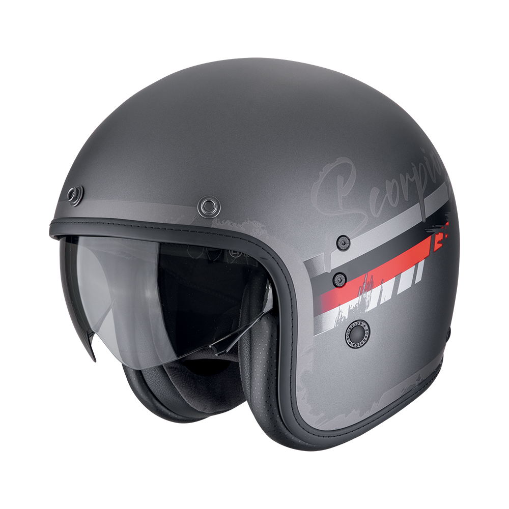 Casco Scorpion Belfast Evo Adonis Mate Plata-Rojo