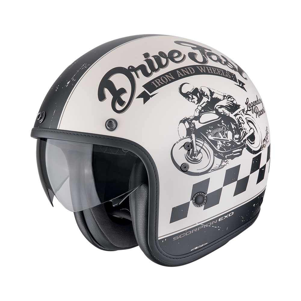 Casco Scorpion Belfast Evo Drive Fast Mate Crema-Negro