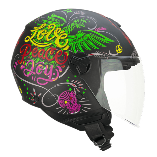 Casco Jet CGM 167S FLO JOY Negro Azul Claro Verde Mate Larga