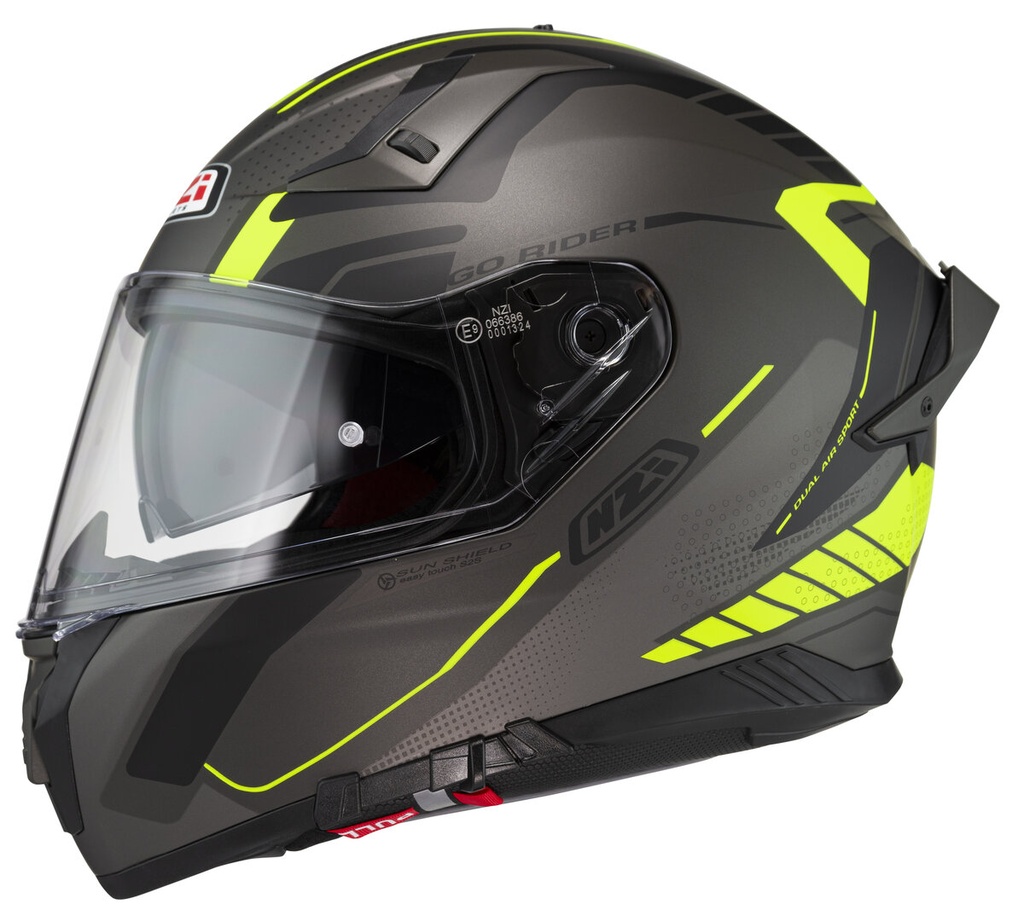 Casco Integral NZI Go Rider Stream Duo Motion Antracita Negro Amarillo Mate