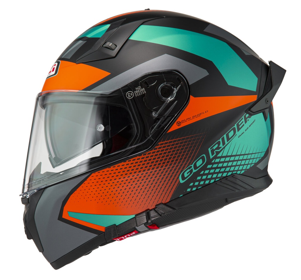 Casco Integral NZI Go Rider Stream Duo Quadri Negro Naranja Verde Mate