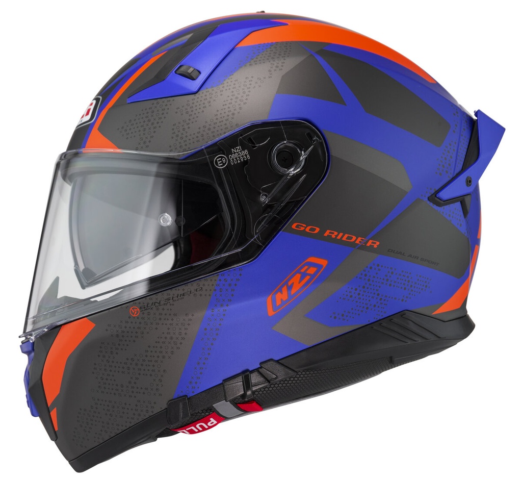 Casco Integral NZI Go Rider Stream Duo Trident Azul Antracita Naranja Mate