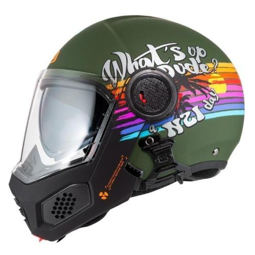 Casco Modular NZI Minimod Duo Rainbow Greenblack Plata Mate