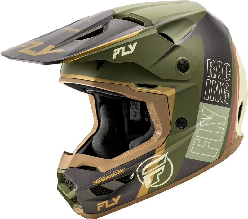 Casco FLY RACING Kinetic Rally - Matte Moss Grey / Caqui / Off-White