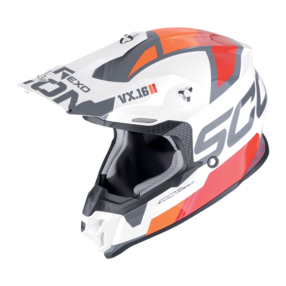 Casco Scorpion Vx-16 Evo Air Analog Blanco-Naranja